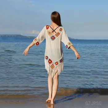 A8233 Modă Plus dimensiune Rochie de Vara costume de Baie Maxi Bohemia rochie de Plajă, îmbrăcăminte Tricotat Costume de baie Plasă Tunica de Plaja Plaja de Acoperire