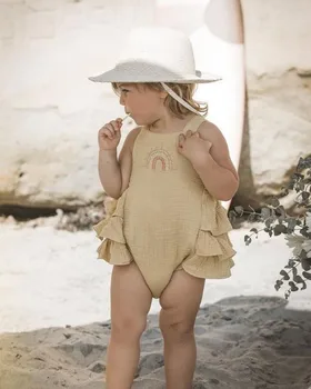 Vara Nou-Născut Romper De Bumbac, Fără Mâneci Copii Băieți Fete Costume Onepiece Moda Curcubeu Tipărite Onesie Îmbrăcăminte Pentru Copii