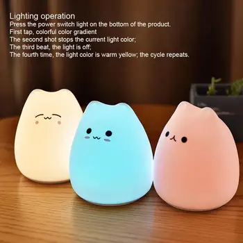 LED-uri Colorate Silicon Lumina de Noapte Animal Pisica Silicon Pentru Copii USB Cadou 8 Culori Copil Moale Desene animate Lampa Copil Pepinieră L K7G6
