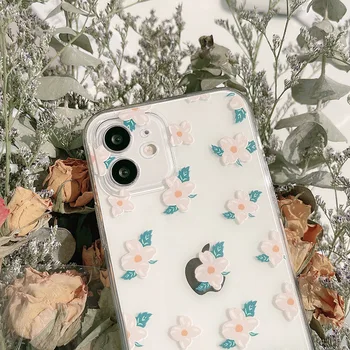 Retro Drăguț kawaii flori de artă Japoneză Telefon Caz Pentru iPhone 11 12 Pro Max Xr Xs Max 7 8 Plus 7Plus Drăguț Moale Capac Transparent