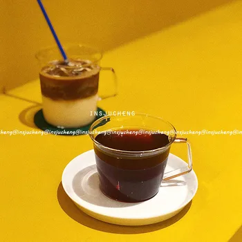 Drăguț Cupa din Sticla Transparenta Moderne Desert Iaurt Suc de Cafea cu Lapte o Cană de Sticlă Cu Mâner Vasos De Vidrio Drinkware DE50BZ