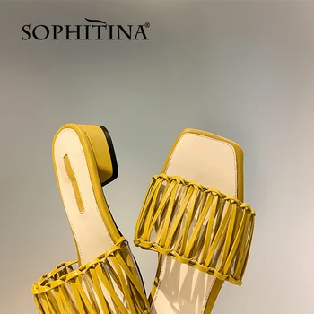 SOPHITINA Femei Papuci de casă Țese Moda Solid Casual de Vară Cutat în Afara Elegant Deget de la picior Pătrat 2021 Colorate Pantofi Noi FO253
