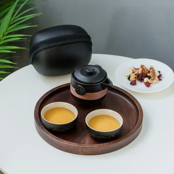 Grad înalt de Ceramică Neagră de 1 Vas 2 Cani de Ceai Seturi de Călătorie Portabil Biroul de Acasă Cani de Ceai din Ceramica Container Cafea Cu Sac