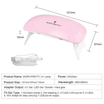 6W Ori Portabila cu LED Lampa UV Alb Roz Pentru Uscare Gel de unghii Uscare Masina Cablu USB Mini Unghii Uscător de Design Instrument DIY