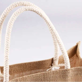Iută, Pânză groasă de sac Tote Mare Reutilizabile Pungi cu Mânere Femei Geantă de Cumpărături Plaja de Călătorie Organizator de Stocare