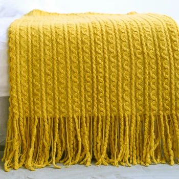 Solid Tricotate Pătură Pătură de Călătorie Gri Kaki Canapea Arunca Pătură cu Ciucuri Aer condiționat Pături 127x170cm/127x220cm