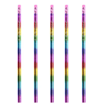 5pcs Cu Cauciuc Creion, Curcubeu, Creion din Lemn Verde Creion Colorat Aspectul Pen Școală HB Standard Ușor Rola Continuă Core