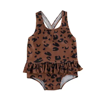 2021 6 Culori Summer Infant-costum de Baie Baby Girl Leopard/Banda/Animal Print-U-Gât în formă de Cruce Curea Zburli Costume de baie 6M-3T