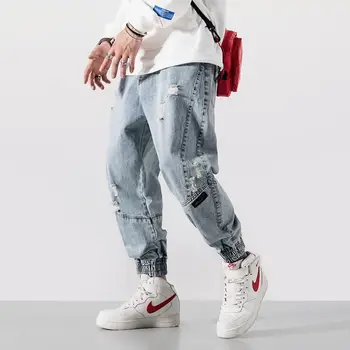HOUZHOU Blugi Barbati Denim Pantaloni Denim Pantaloni Largi Pantaloni Casual Gaura de Blugi pentru Barbati de Primavara Toamna coreean Streetwear Hip-Hop-5XL