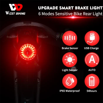 WEST BIKE Biciclete Inteligent de Lumină de Frânare Automată de Detectare Țială Lanp Impermeabil USB de Încărcare cu LED-uri de Lumină din Spate Ciclism Accesorii