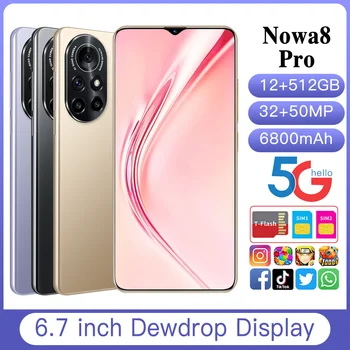 Versiune globală Nova Pro 8 6.7 Inch HD Ecran Mare Telefon Inteligent 6800 mAh 512GB 16GB ROM Smartphone Deblocat Dual Sim Telefon Mobil