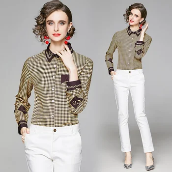 Anglia Stil Buton Jos Tricoul pentru Femei de Birou Elegant de Moda Casual cu Maneca Lunga Slim Bluza Dropshipping Design de Imprimare Topuri
