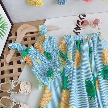LZH Toddler Copii Fete Haine de Vară 2021 Copii Seturi de Îmbrăcăminte de Fructe de Imprimare Elastic, Sling Top+Fusta cu Talie Inalta Costum din două piese