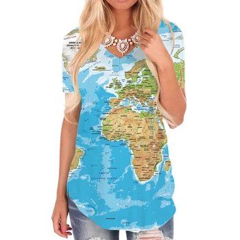 KYKU harta lumii Tricou Femei Pământ V-neck Tricou roman tricouri 3d Femei Îmbrăcăminte de Moda Stil Rece de Înaltă Calitate