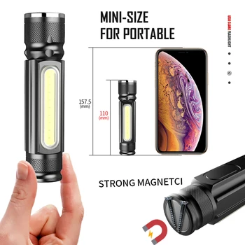 Ultra-luminos Portabil cu Lanterna LED-uri Cu Built-in Baterie USB Reîncărcabilă COB Lumina Cu Magnet La Coada Lampă de Lucru