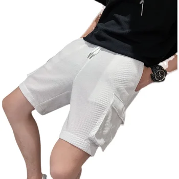 Vara Cordon Carouri Pantaloni Slim Barbati de Moda Casual Culoare Solidă pantaloni Scurți Bărbați Streetwear Vrac Buzunar Cargo Shorts Mens M-5XL
