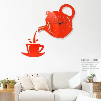 3D Ceas de Perete Acrilica pentru Bricolaj Ceașcă de Cafea Ceainic Decorativ Bucătărie Ceasuri de Perete Camera de zi Sala de Mese Decor Acasă Ceas