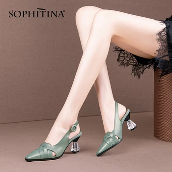 SOPHITINA Moda Pompe de Femei din Piele de Ciudat Stil Subliniat Toe Țese Pompe Catarama Curea Casual Pantofi de Vara DO616