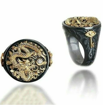 2021 nou placat cu aur de două-inel de culoare, dominator, creativ gura, Longzhu inel, Hualong negru strălucitor din Asia de bijuterii de aur