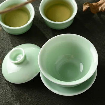 De înaltă calitate, Chineză tradițională Celadon gai wan set de ceai,China Dehua Os ceașcă de Ceai gaiwan ceai portelan ceașcă de ceai set de ceai ceainic